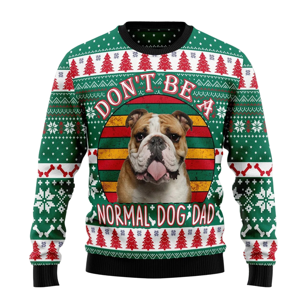 Bulldog Dog Dad Ugly Christmas Sweater, Funny Bulldog Dad Print for Men and Women, Festive Holiday Party Outfit