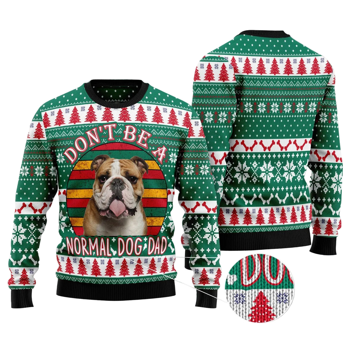 Bulldog Dog Dad Ugly Christmas Sweater, Funny Bulldog Dad Print for Men and Women, Festive Holiday Party Outfit