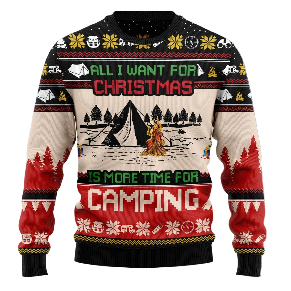 All I Want for Christmas Is More Time for Camping Ugly Christmas Sweater, Gift for Camping and Outdoors Lovers