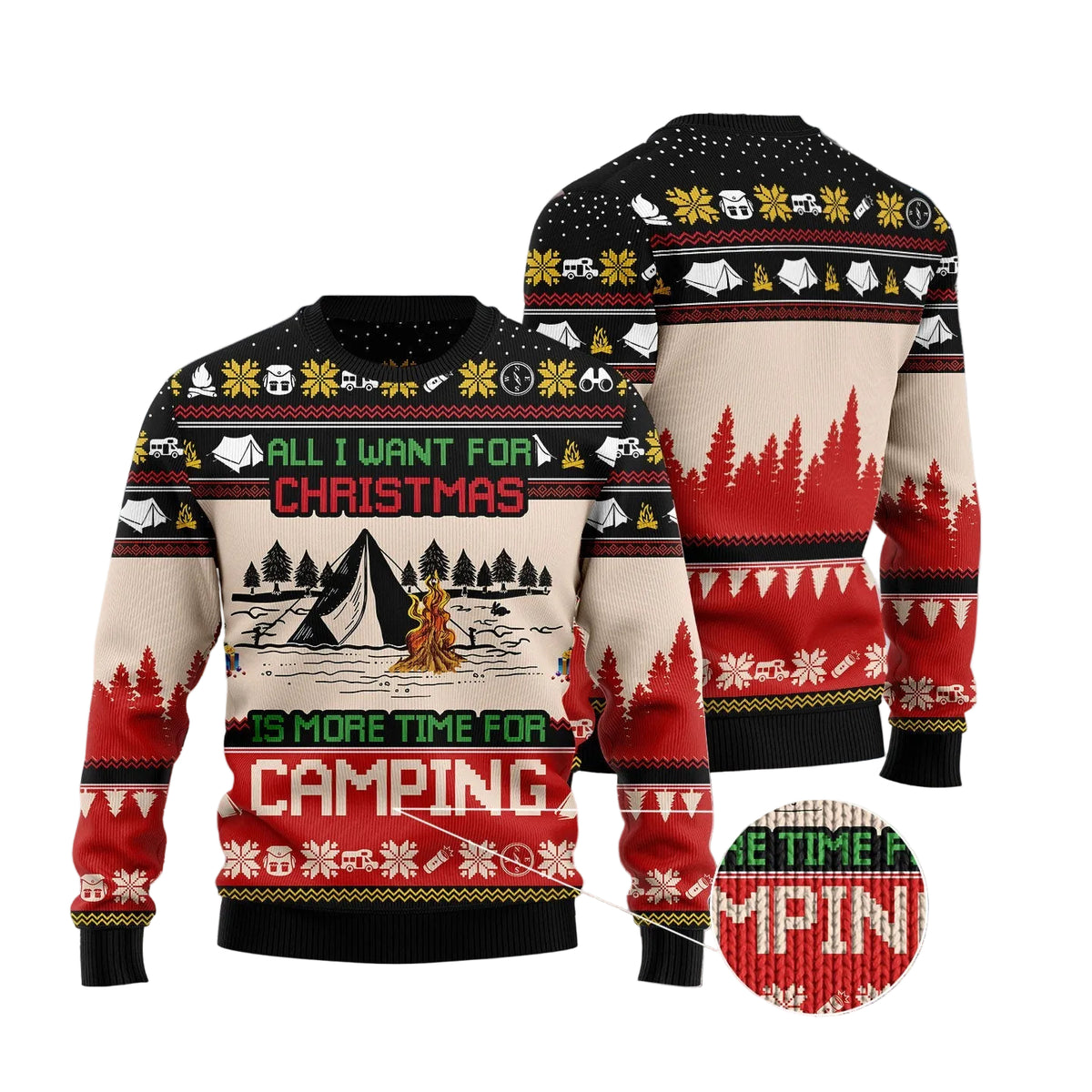 All I Want for Christmas Is More Time for Camping Ugly Christmas Sweater, Gift for Camping and Outdoors Lovers