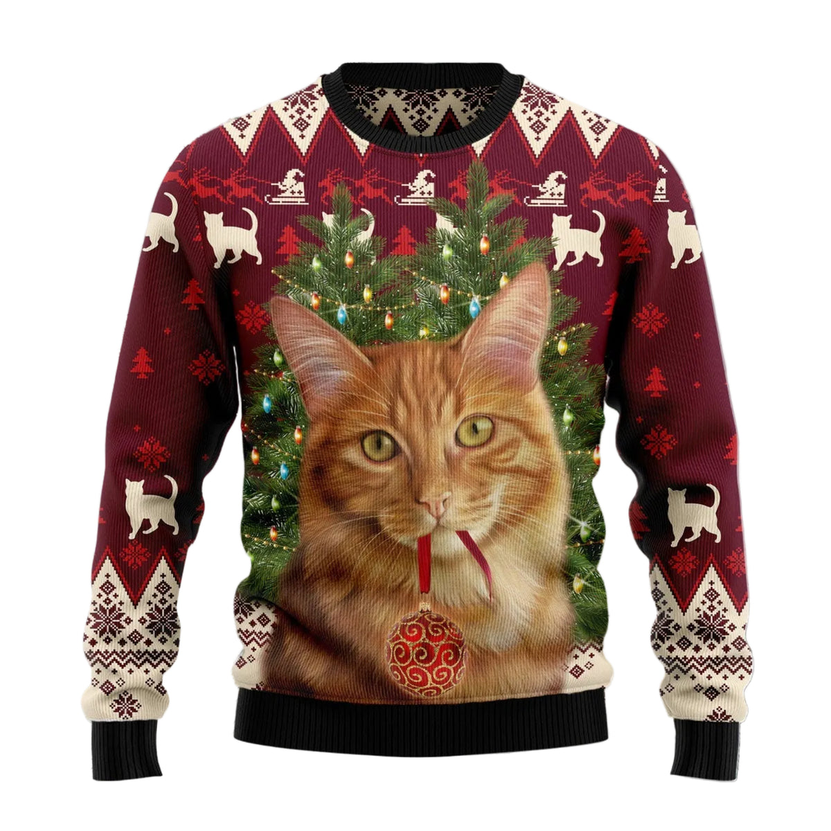 Cat Pine Tree Ugly Christmas Sweater, Feline Lover Holiday Party Outfit and Festive Christmas Gift for Cat Parents