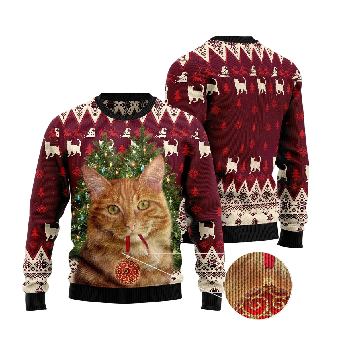 Cat Pine Tree Ugly Christmas Sweater, Feline Lover Holiday Party Outfit and Festive Christmas Gift for Cat Parents
