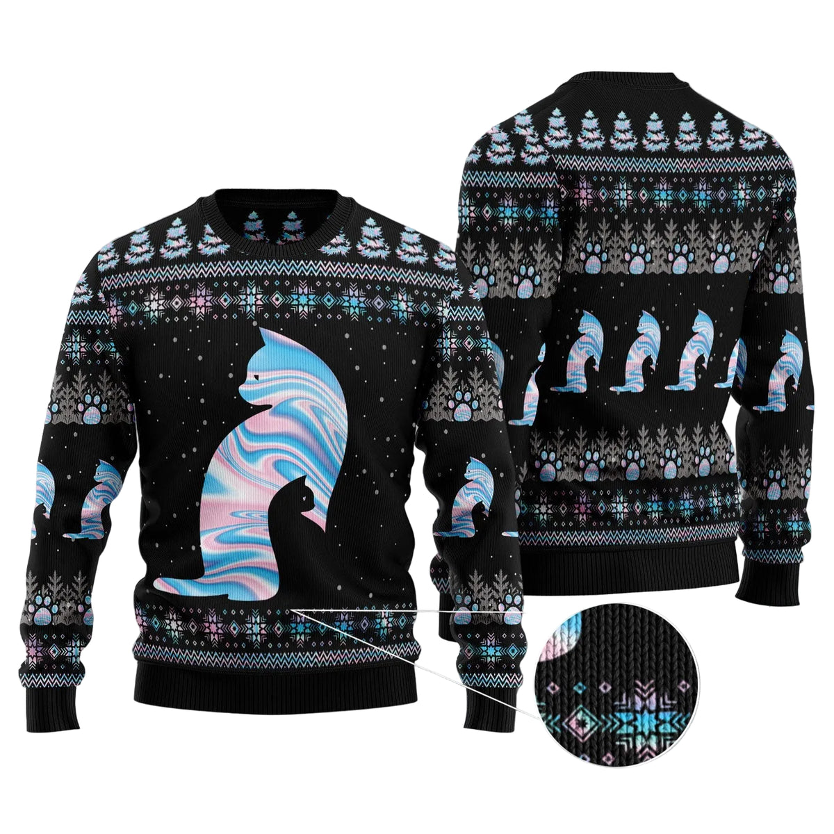 Cat Hologram Ugly Christmas Sweater, Holographic Cat Lover Holiday Outfit, Festive Xmas Party Pullover and Gift