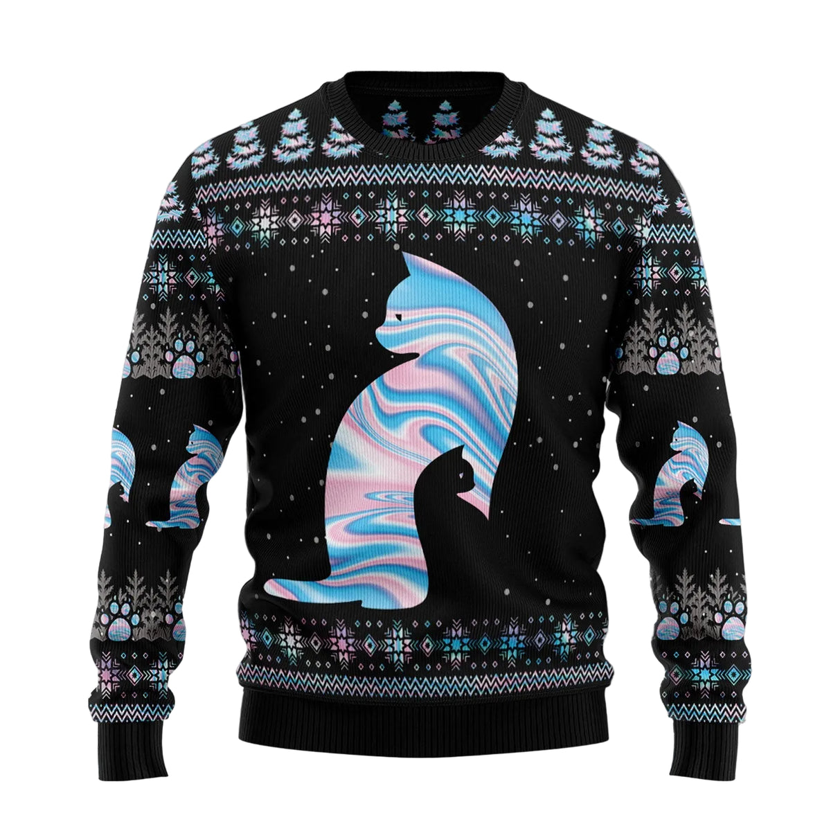 Cat Hologram Ugly Christmas Sweater, Holographic Cat Lover Holiday Outfit, Festive Xmas Party Pullover and Gift