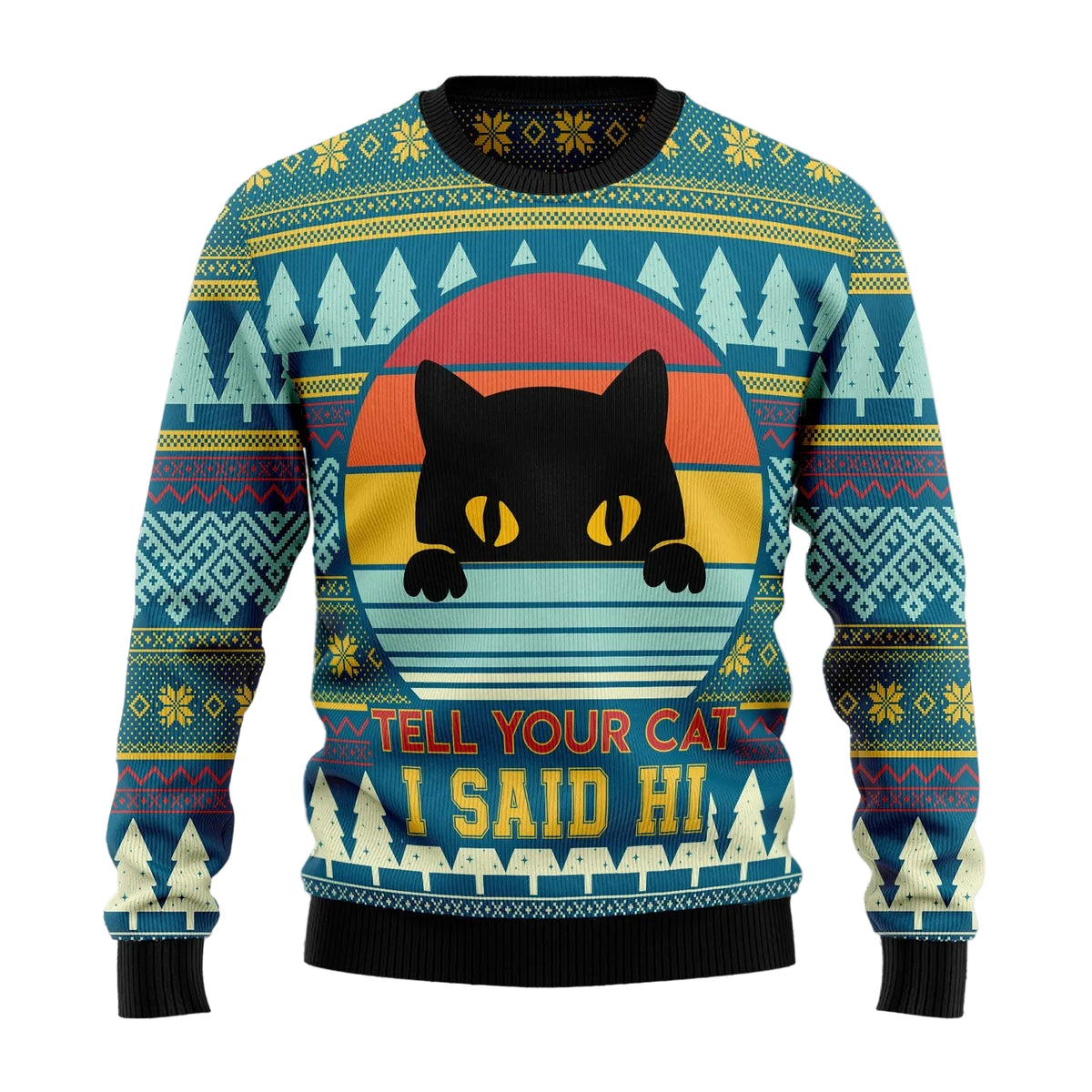 Cat Say Hi Ugly Christmas Sweater | Fun Gift for Cat Lovers and Friends | Plus Size Party Outfit for Cat Lovers