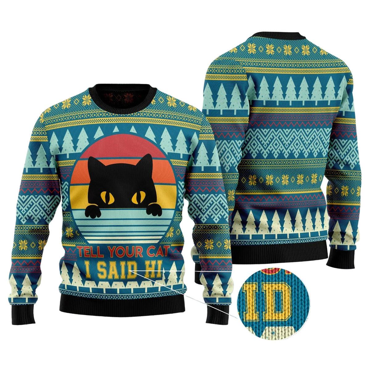 Cat Say Hi Ugly Christmas Sweater | Fun Gift for Cat Lovers and Friends | Plus Size Party Outfit for Cat Lovers
