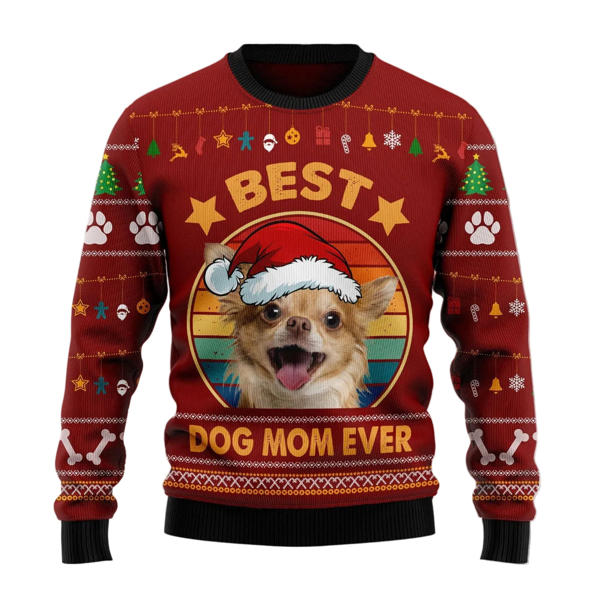 Chihuahua Best Dog Mom Ever Ugly Christmas Sweater, Holiday Party Sweater for Adults and Gift for Chihuahua Moms