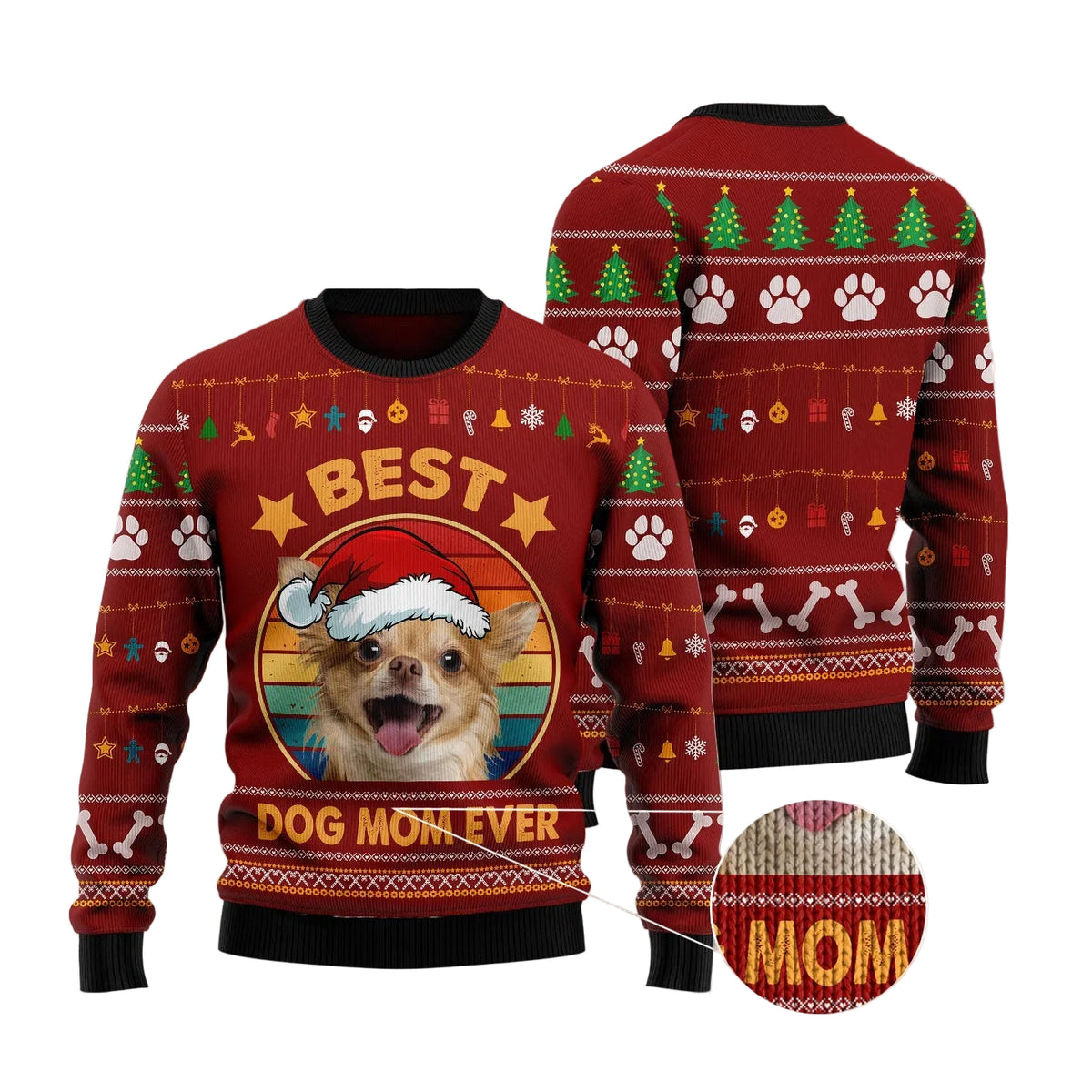 Chihuahua Best Dog Mom Ever Ugly Christmas Sweater, Holiday Party Sweater for Adults and Gift for Chihuahua Moms