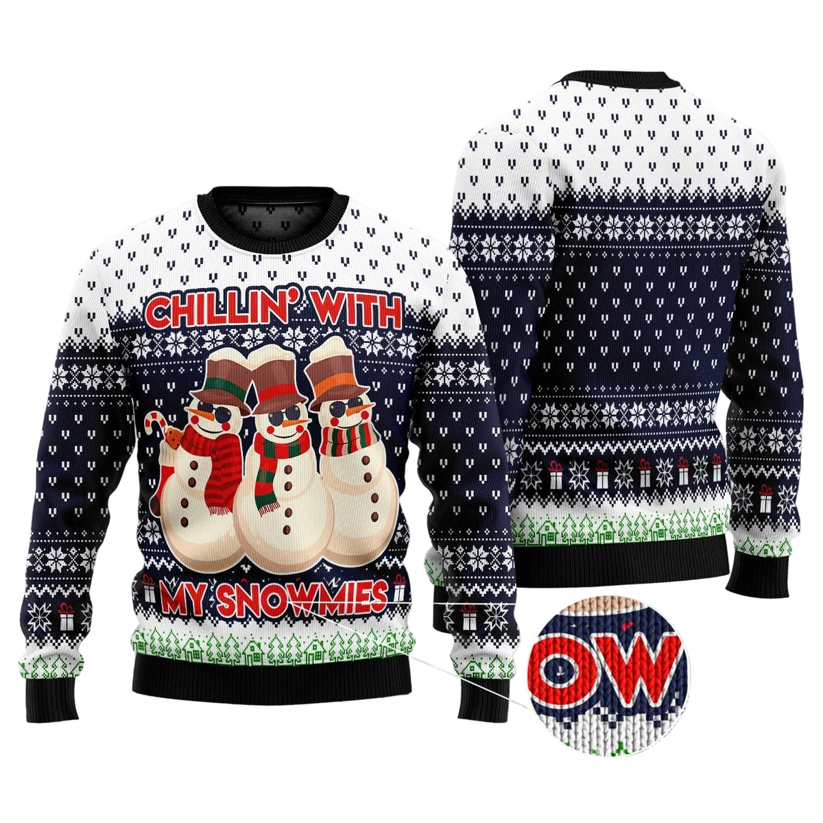 Chilling With My Snowmies Ugly Christmas Sweater, Funny Snowman Pullover for Friends, Fun Xmas Party Clothing