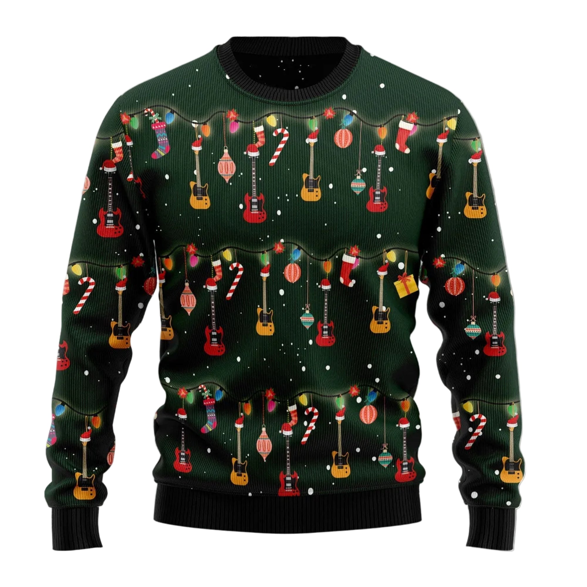 Electric Guitar Ugly Christmas Sweater, Music Holiday Pullover for Guitarists, Music Lovers and Festive Winter Parties