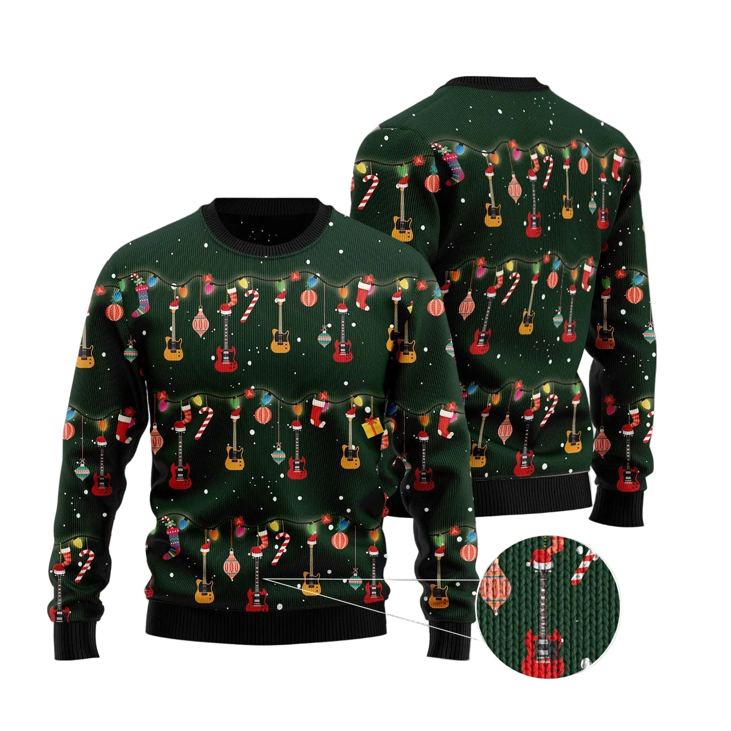 Electric Guitar Ugly Christmas Sweater, Music Holiday Pullover for Guitarists, Music Lovers and Festive Winter Parties