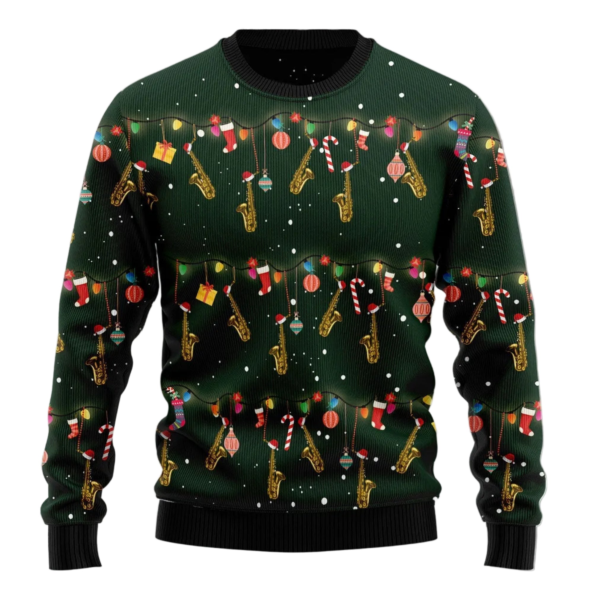 Christmas Instrument Saxophone Ugly Christmas Sweater, Unisex Holiday Party Outfit, Gift for Saxophone and Music Fans