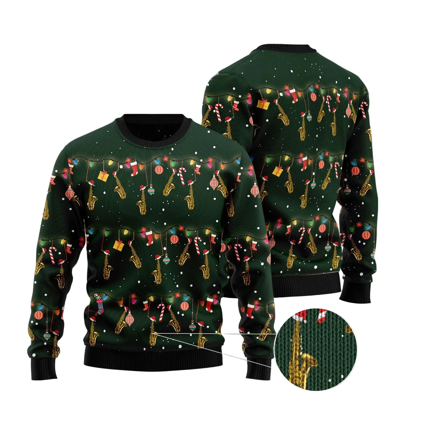 Christmas Instrument Saxophone Ugly Christmas Sweater, Unisex Holiday Party Outfit, Gift for Saxophone and Music Fans