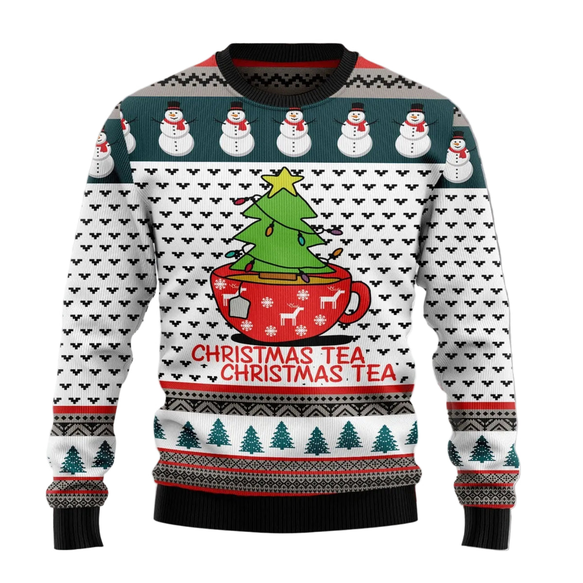 Christmas Tea Ugly Christmas Sweater, Festive Winter Party Outfit for Tea Lovers, Holiday Pullover for Adults