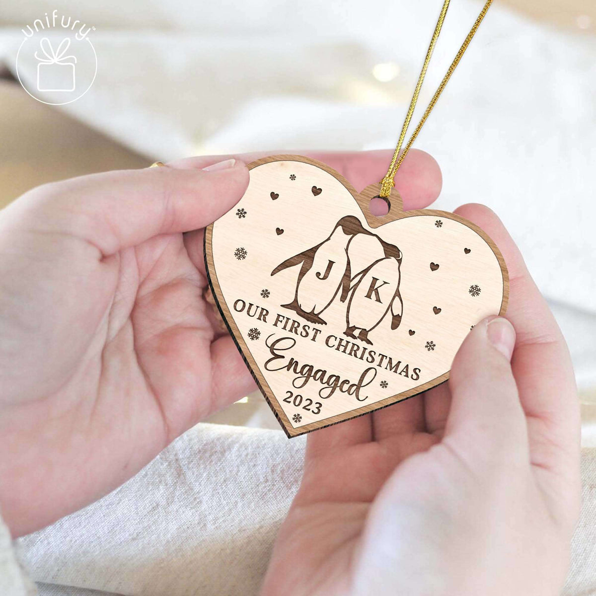 Personalized Engaged 1st Christmas Snowflake Wooden Ornament