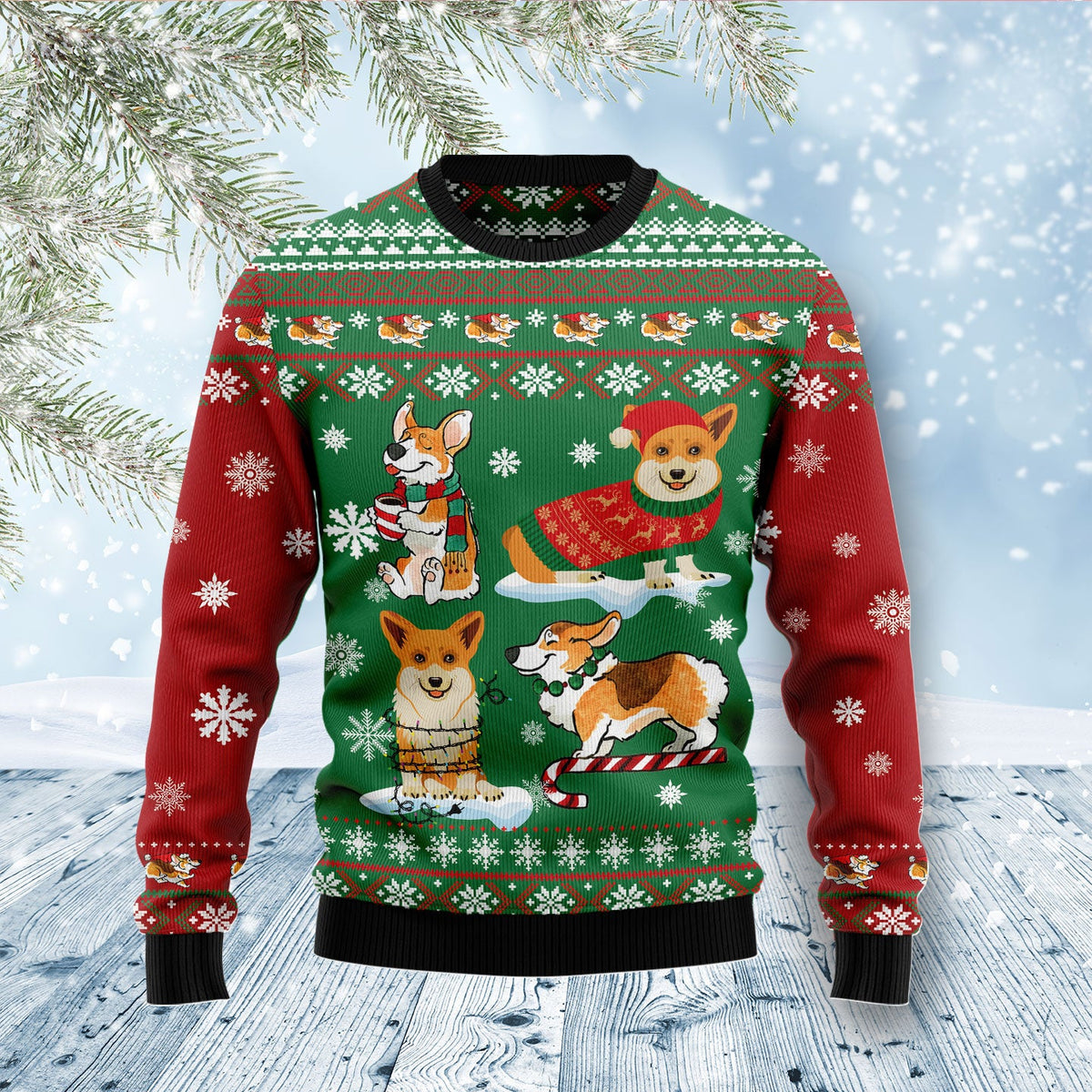 Corgi Snow Day Ugly Christmas Sweater, Cute Snowy Corgi Holiday Pullover for Corgi Lovers and Dog Parents