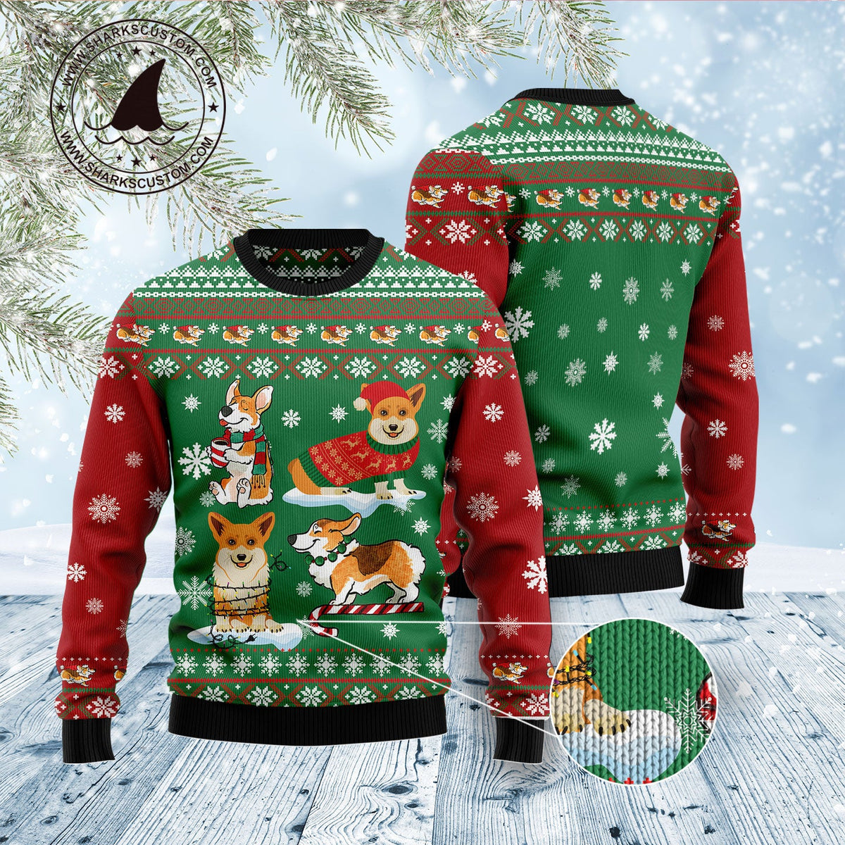 Corgi Snow Day Ugly Christmas Sweater, Cute Snowy Corgi Holiday Pullover for Corgi Lovers and Dog Parents