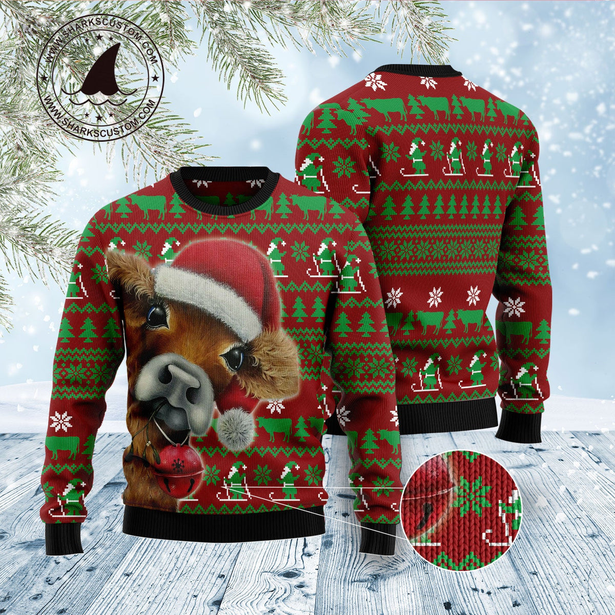 Cow Xmas Ugly Christmas Sweater | Fun Gift for Cow Lovers and Friends | Plus Size Party Outfit for Cow Lovers
