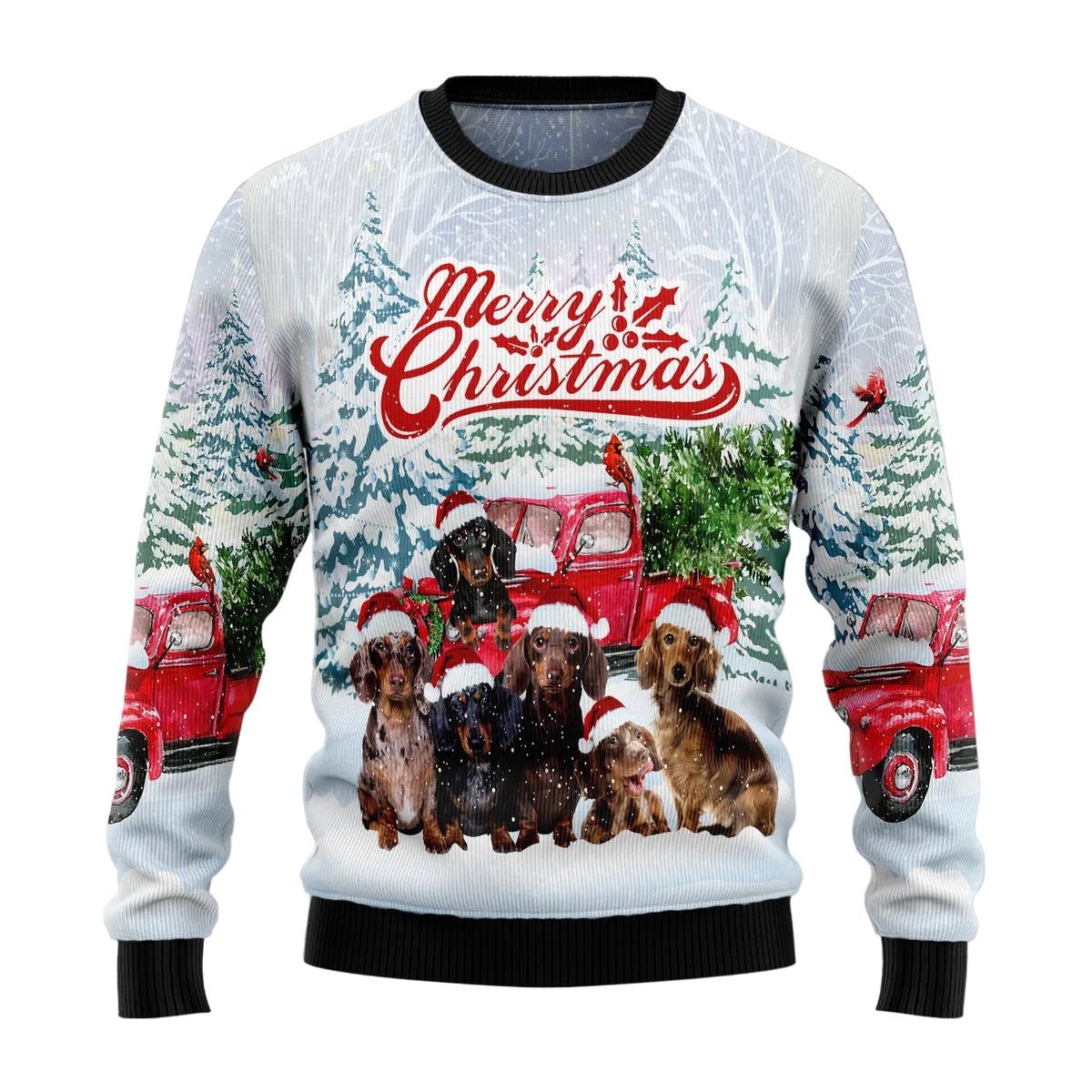 Dachshund Holiday Ugly Christmas Sweater, Cute Wiener Dog Holiday Pullover for Dachshund Moms and Dog Lovers