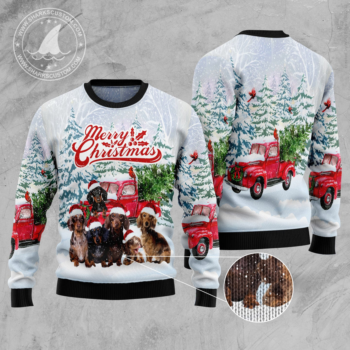 Dachshund Holiday Ugly Christmas Sweater, Cute Wiener Dog Holiday Pullover for Dachshund Moms and Dog Lovers