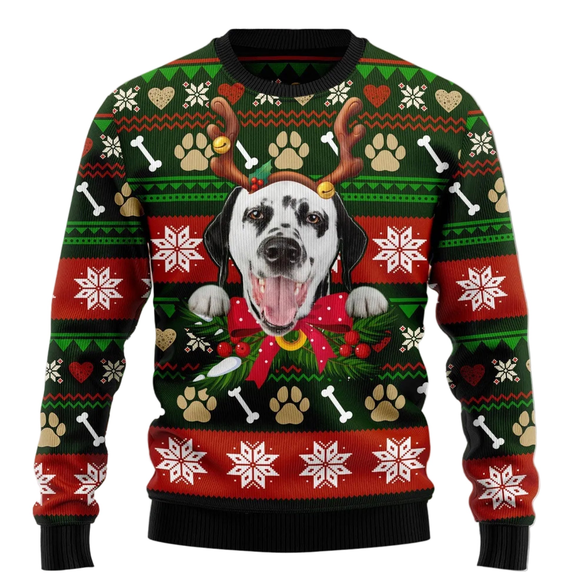 Funny Dalmatian Ugly Christmas Sweater, Cute Spotted Dog Holiday Pullover, Holiday Gatherings and Family Photos