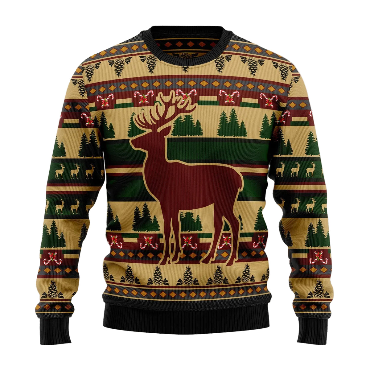 Deer Pattern Christmas Ugly Christmas Sweater, Festive Deer Pattern Holiday Print, Holiday Sweater for Adults