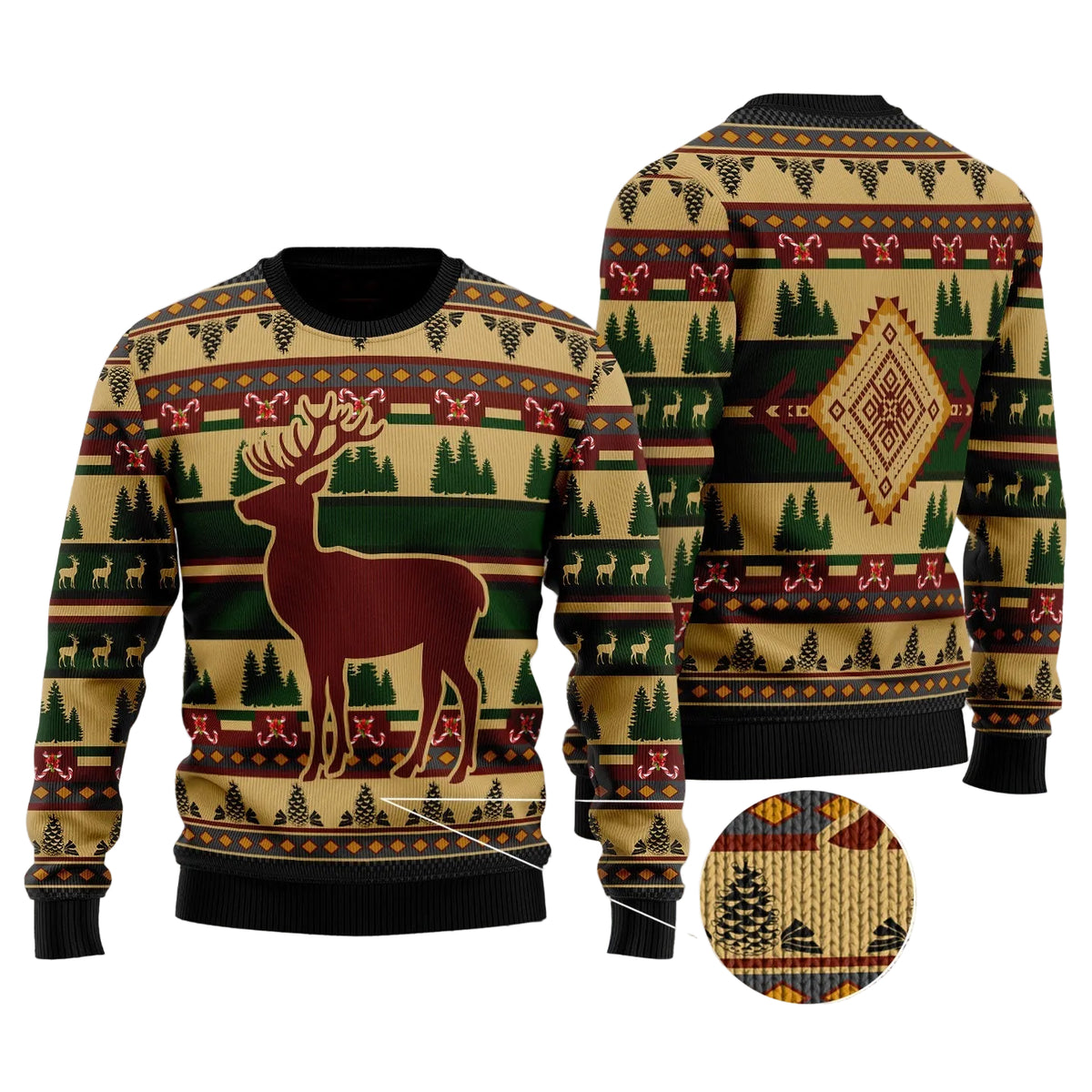 Deer Pattern Christmas Ugly Christmas Sweater, Festive Deer Pattern Holiday Print, Holiday Sweater for Adults