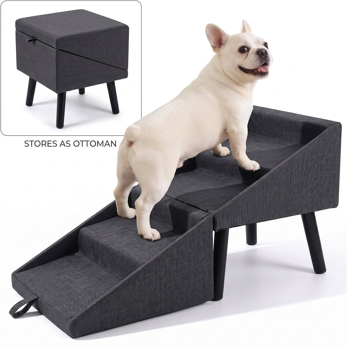 Foldable Dog Ramp for Bed & Couch – Non-Slip Pet Stairs Ramp for Small & Senior Dogs