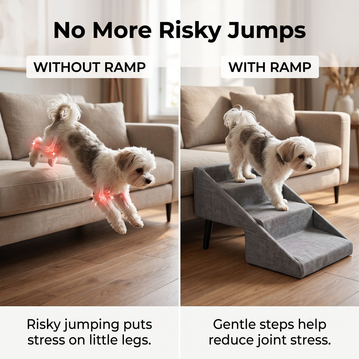 Foldable Dog Ramp for Bed & Couch – Non-Slip Pet Stairs Ramp for Small & Senior Dogs