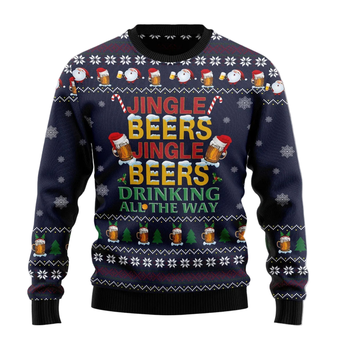Drinking Beer All the Way Ugly Christmas Sweater, Funny Beer Lover Holiday Pullover for Adult Parties and Pub Nights
