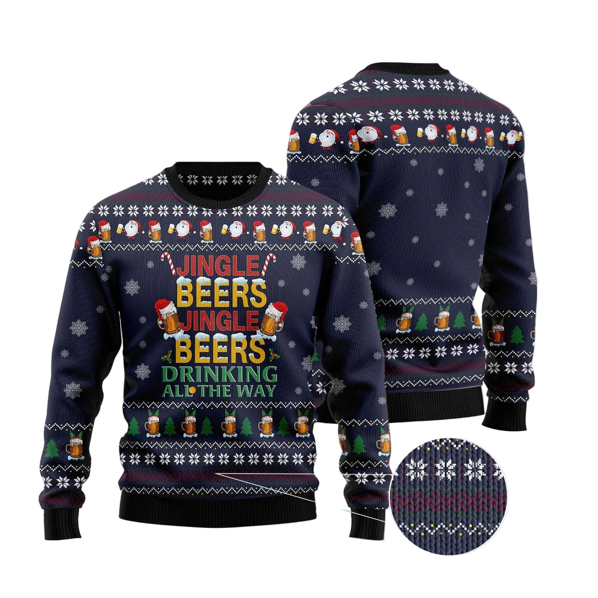 Drinking Beer All the Way Ugly Christmas Sweater, Funny Beer Lover Holiday Pullover for Adult Parties and Pub Nights