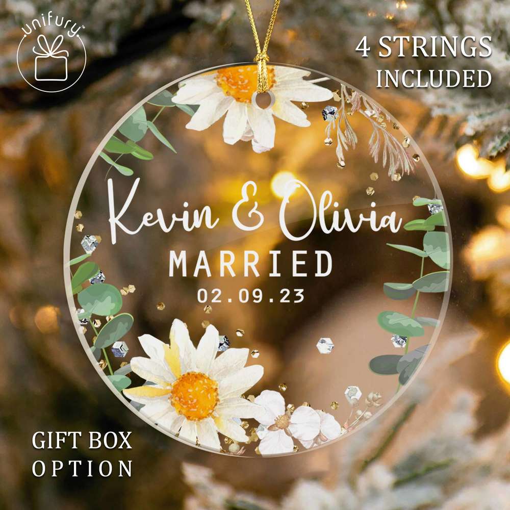 Unique Married Wedding Floral Acrylic Ornament
