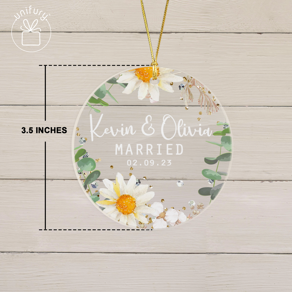 Unique Married Wedding Floral Acrylic Ornament