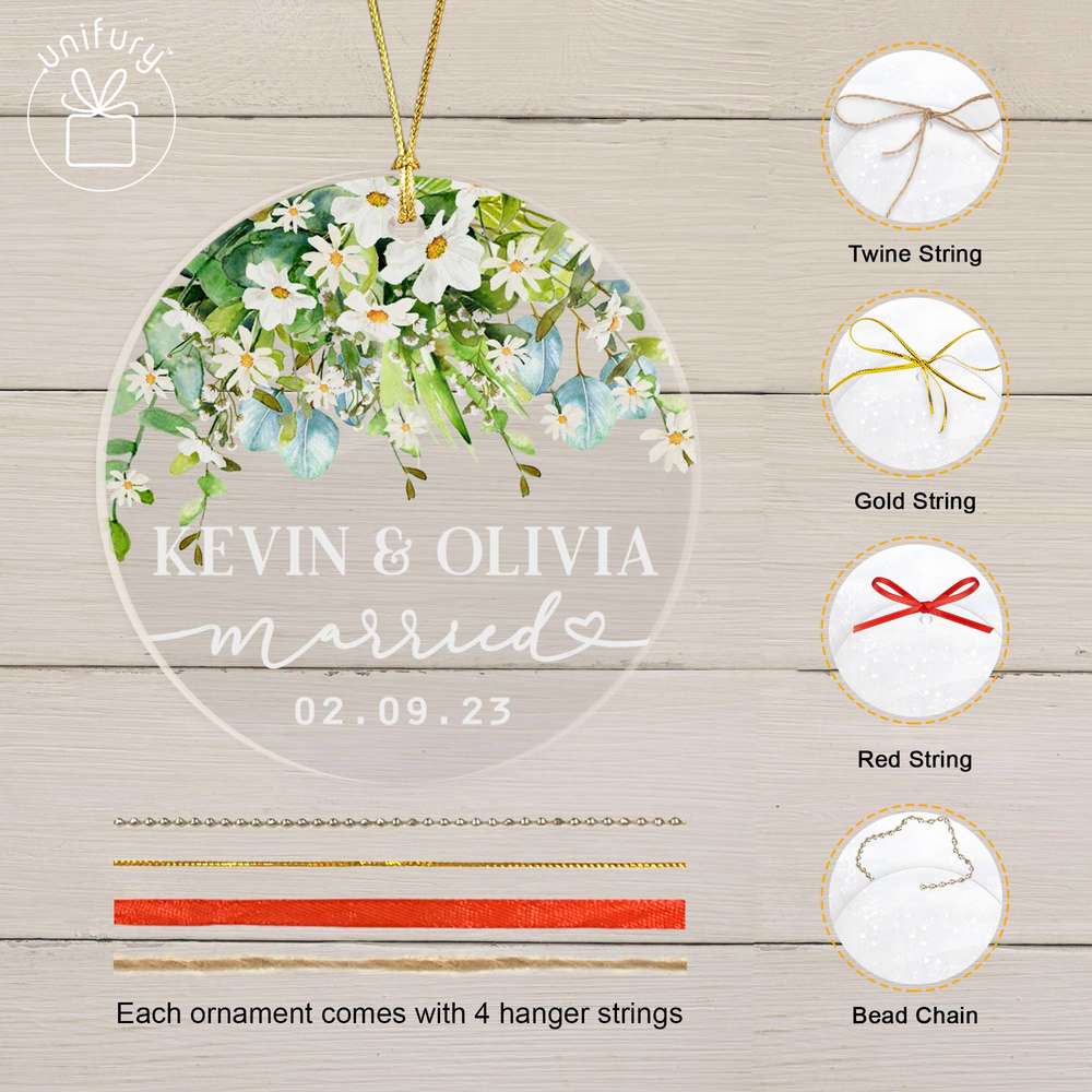 Married Eucalyptus, Olive &amp; Jasmine Wedding Floral Acrylic Ornament
