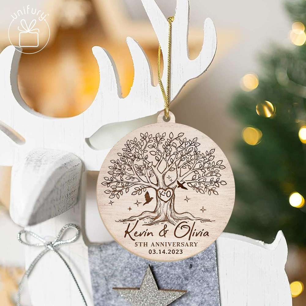 Basic Solor Tree 5th Anniversary Wooden Ornament