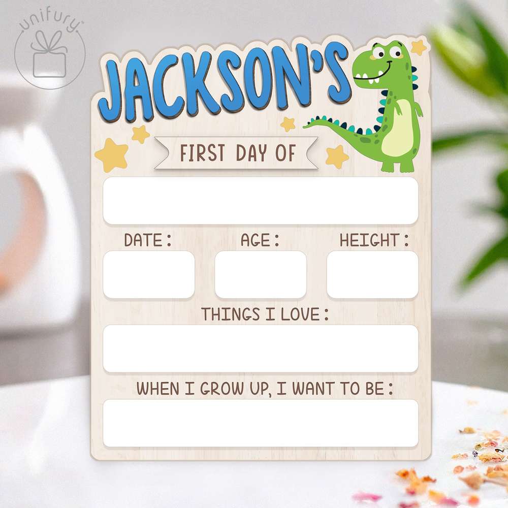 Personalized Kids Dinosaur School Sign, Custom Name Big Style