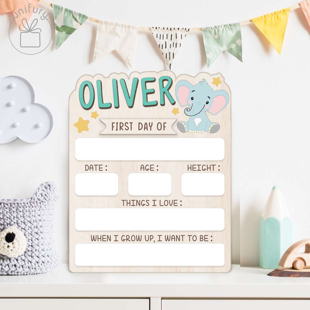 Personalized Kids Elephant School Sign, Custom Name Big Style