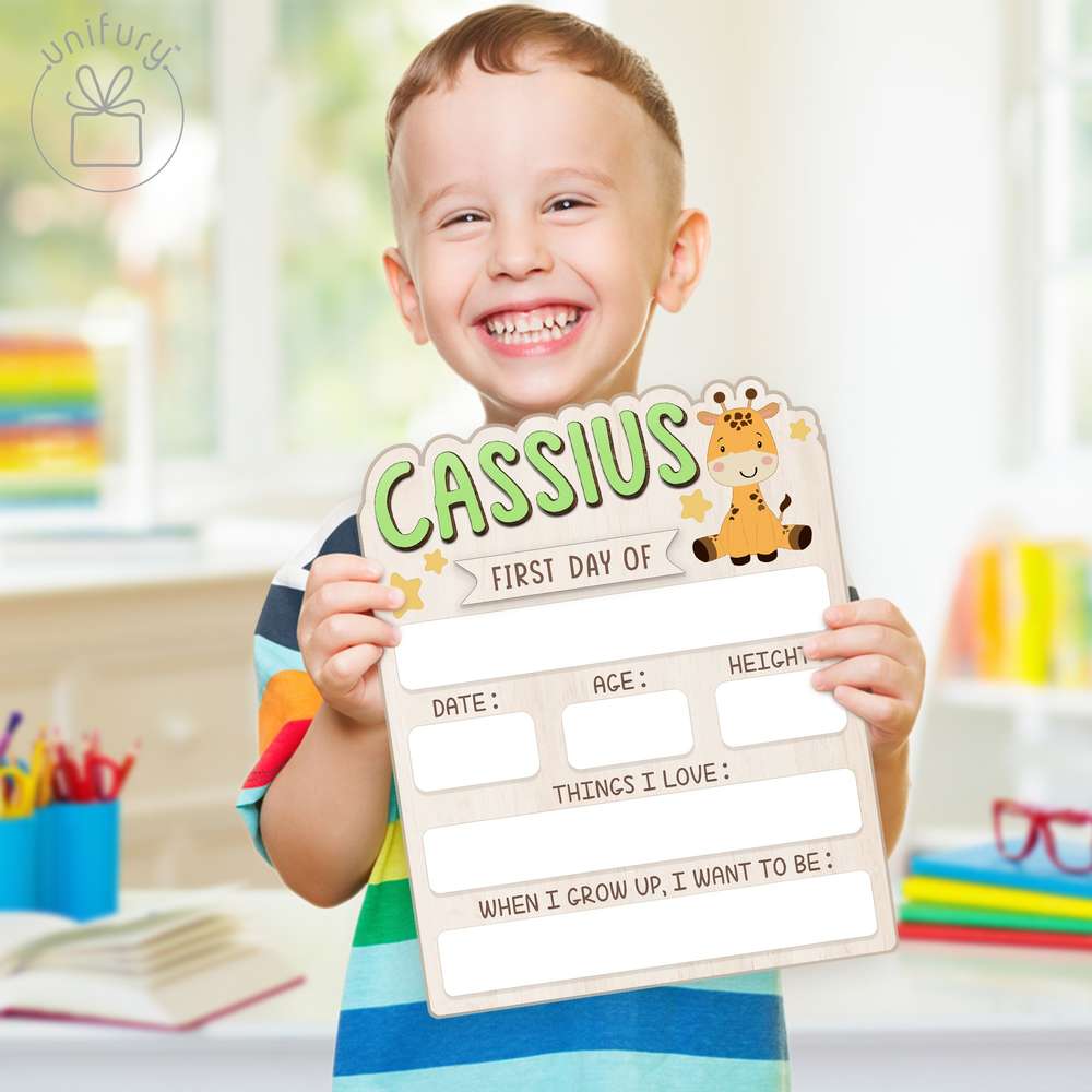 Personalized Kids Giraffe School Sign, Custom Name Big Style