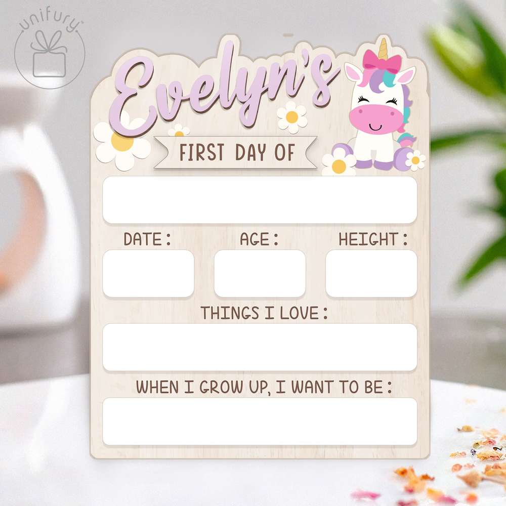 Personalized Kids Unicorn School Sign, Custom Name Big Style