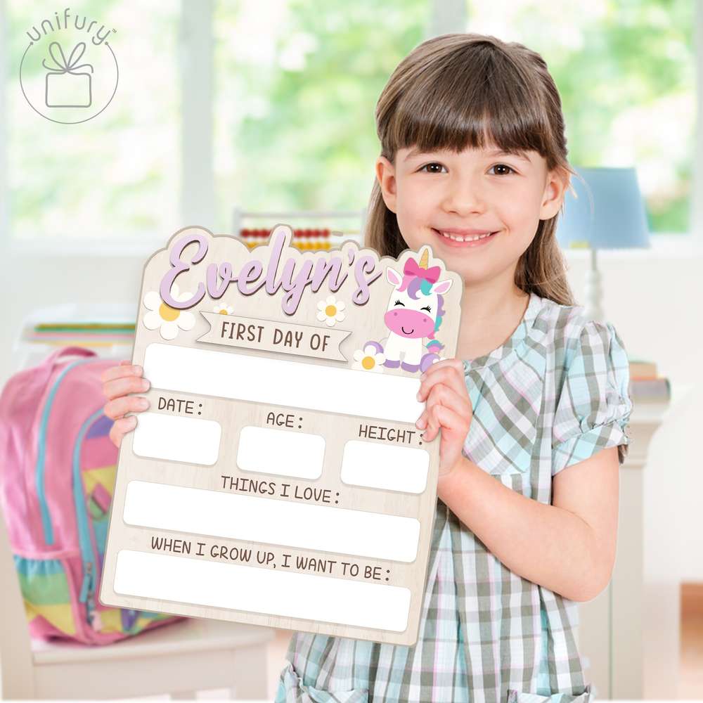 Personalized Kids Unicorn School Sign, Custom Name Big Style