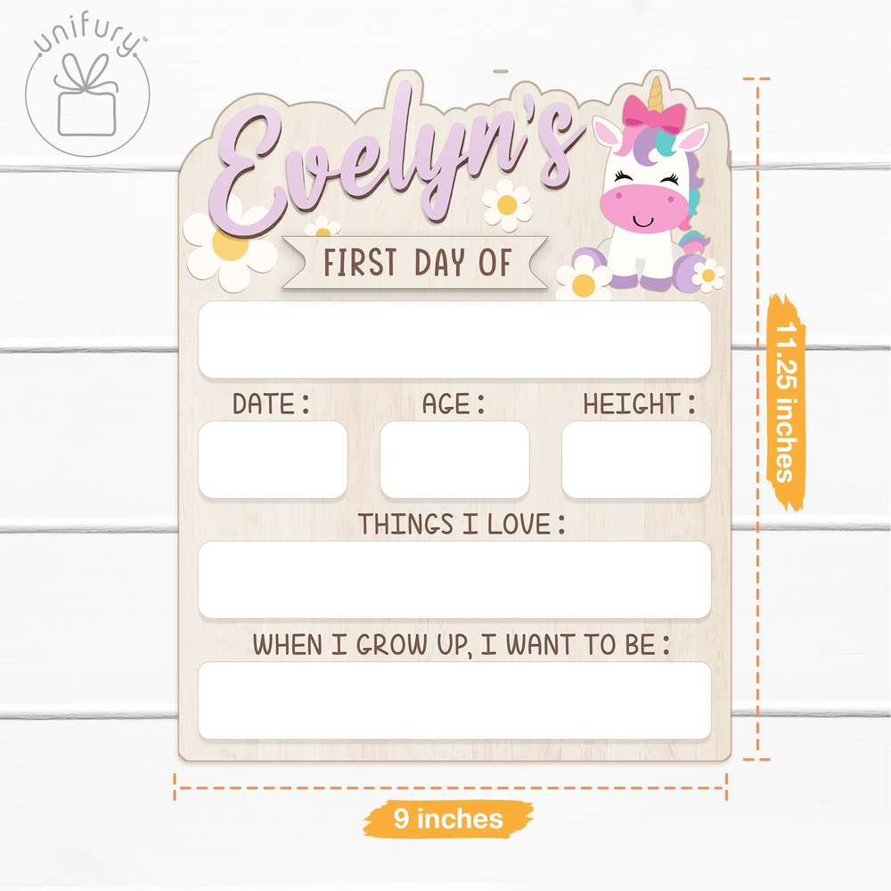 Personalized Kids Unicorn School Sign, Custom Name Big Style