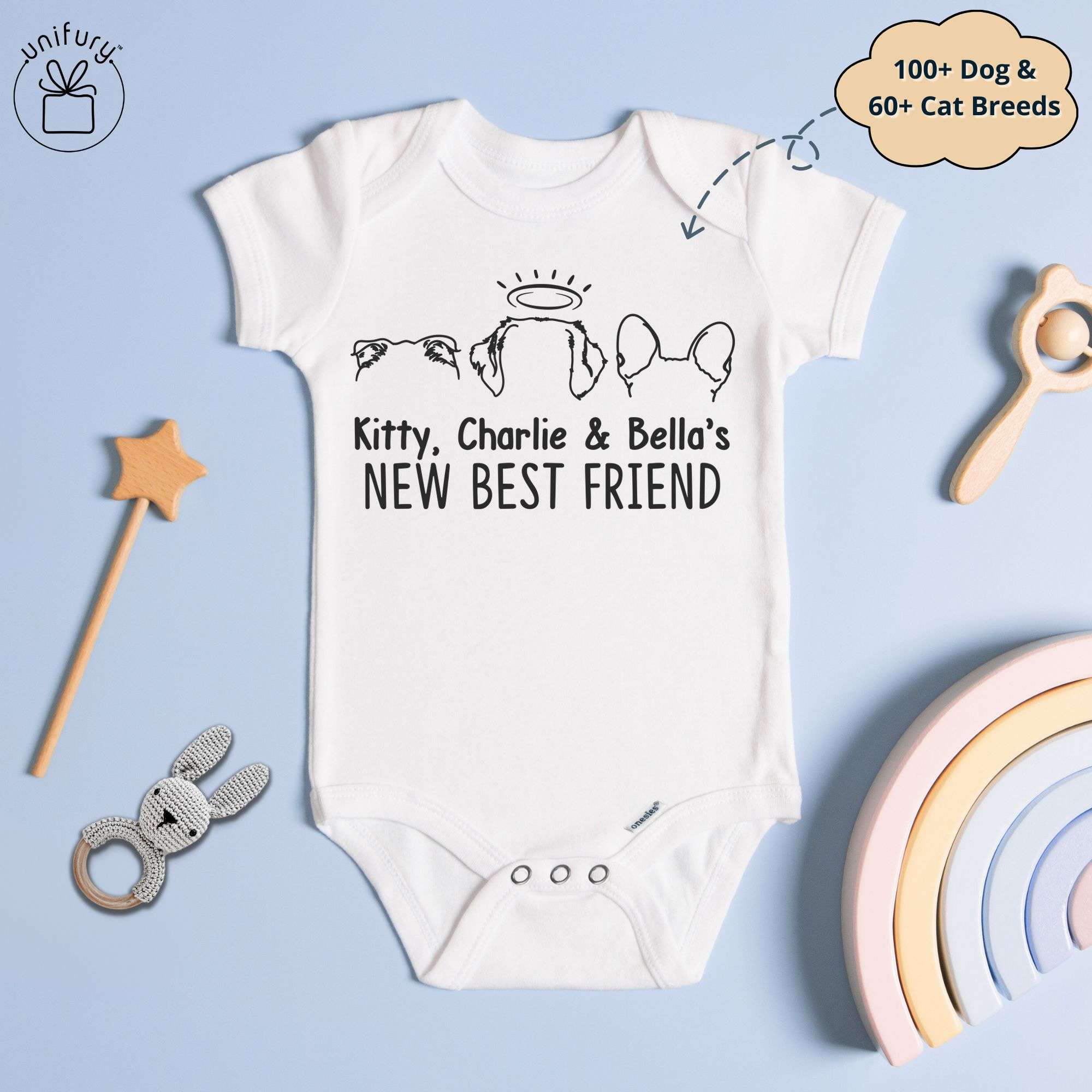 Custom Dog Cat Ears New Best Friend Baby Onesie - Unifury