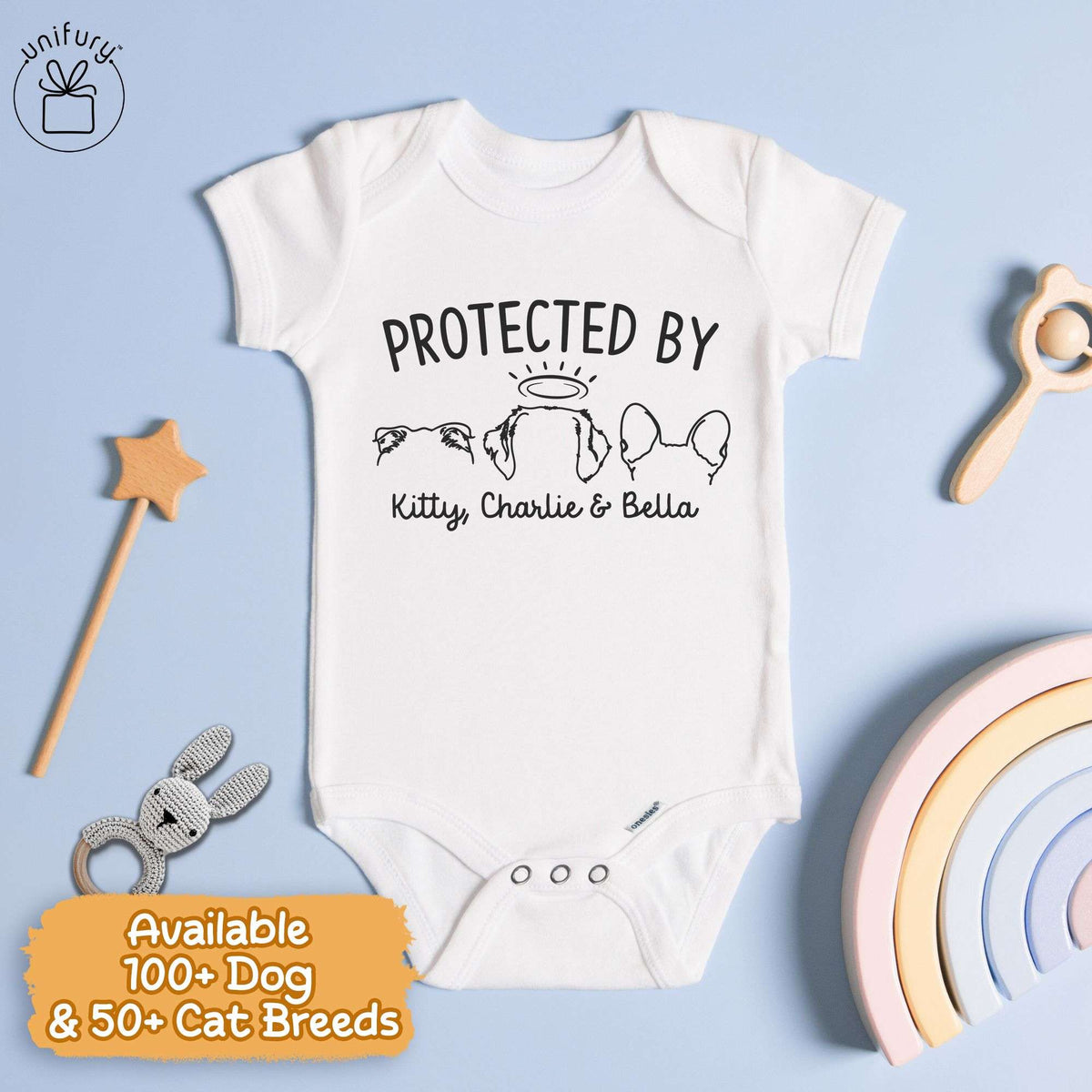 Protected By Dog Cat Ears Baby Onesie