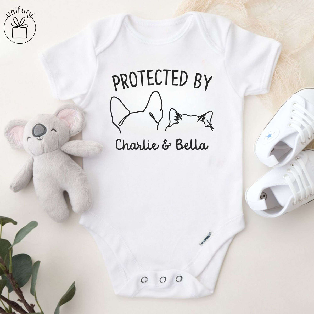 Protected By Dog Cat Ears Baby Onesie