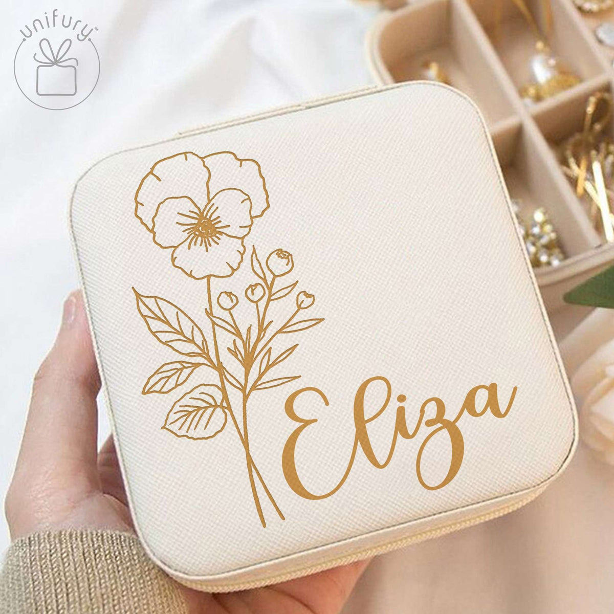 Birth Month Flowers Personalized Wedding Leather Jewelry Case For Bridesmaid Proposal
