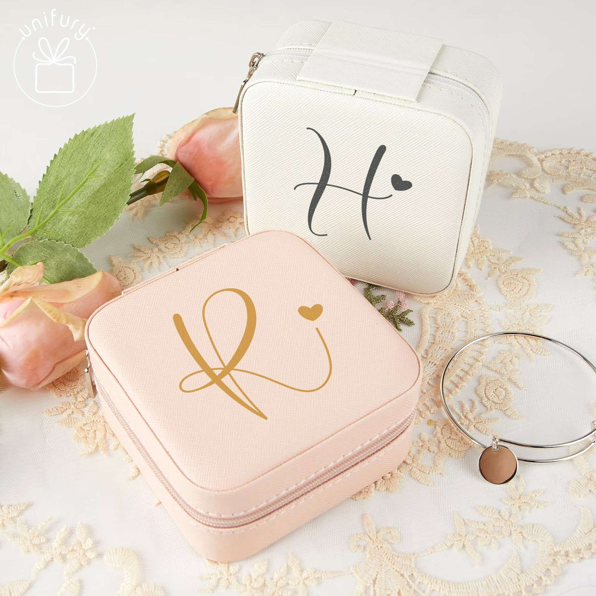 Custom Name Personalized Wedding Leather Jewelry Case For Bridesmaid Proposal