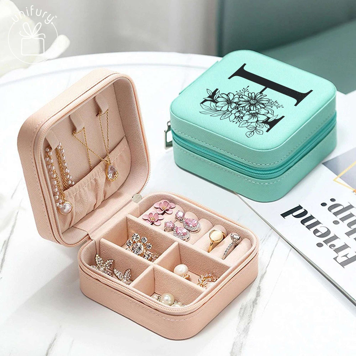 Initials Personalized Wedding Leather Jewelry Case For Bridesmaid Proposal