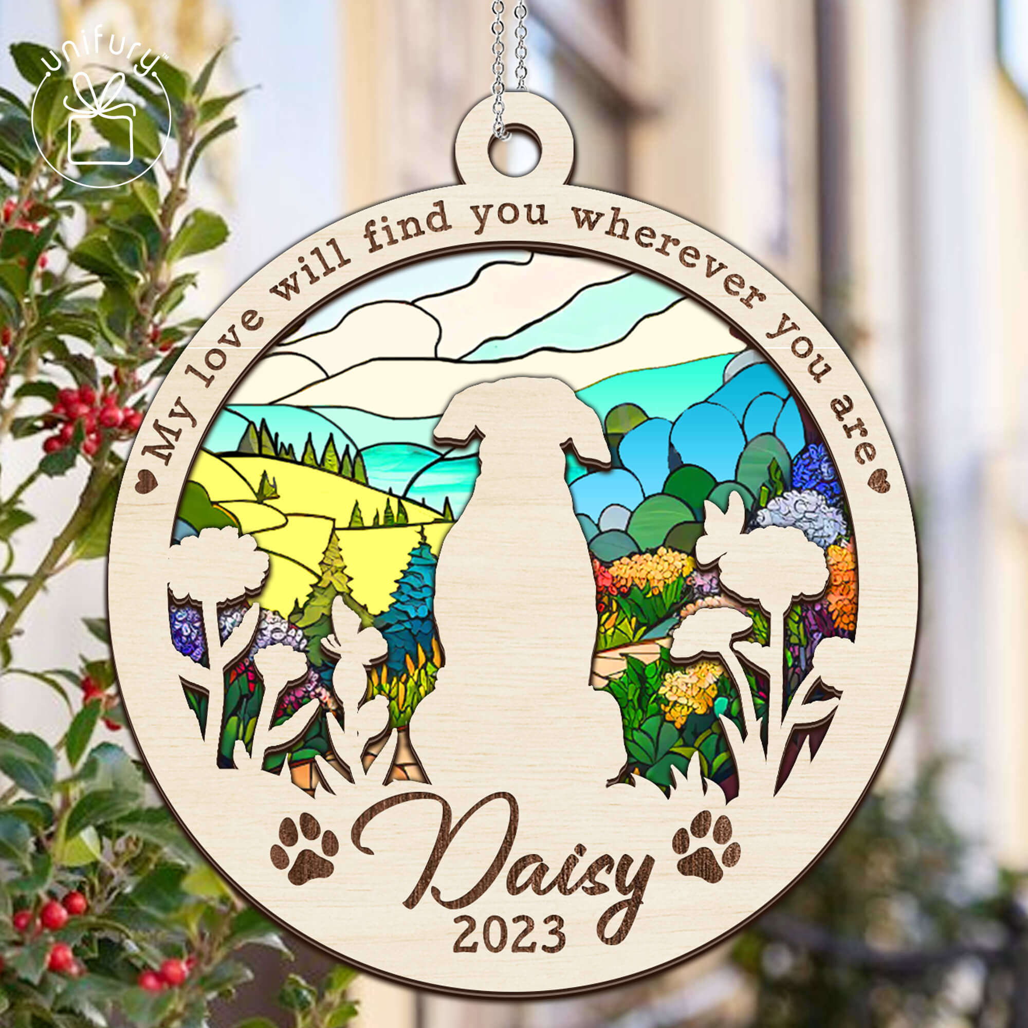 Christmas Suncatcher Ornament Gifts, Personalized Christmas Gifts for Dog Cat Lovers 6x6 Inches Unifury