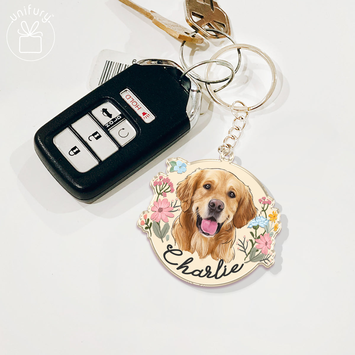 Dog Portrait Flower Custom Shape Acrylic Keychain