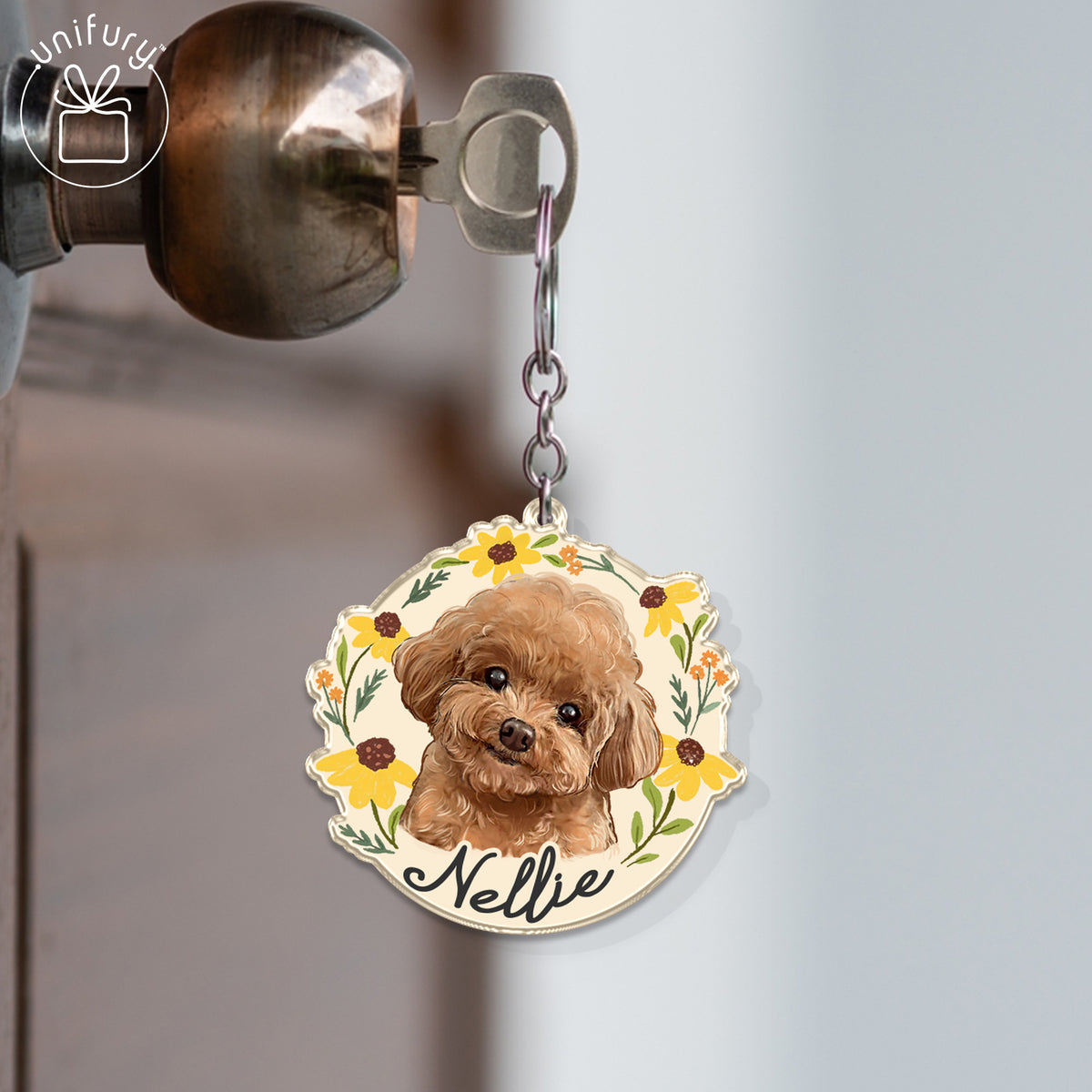 Dog Portrait Flower Custom Shape Acrylic Keychain